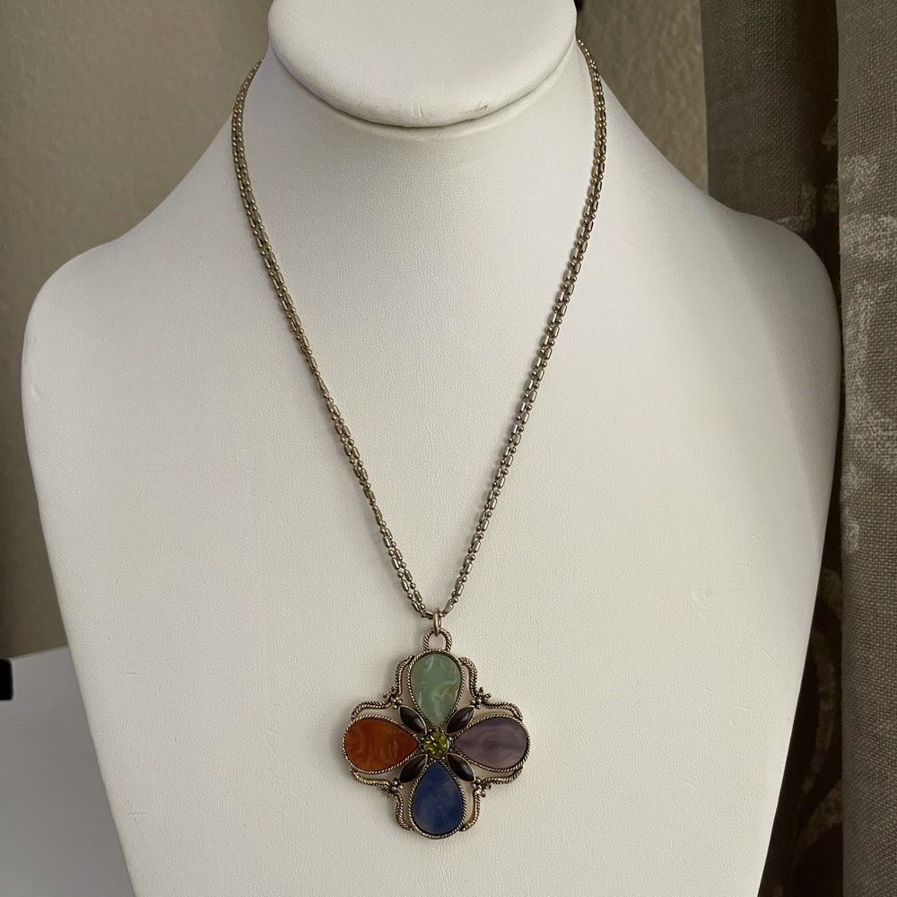 Monet Signed Multi Color Lucite Cross Pendant - image 4